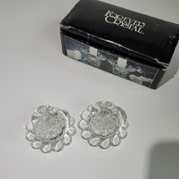 Forever Crystal Flower Candleholders Set of 2 NIB Vintage - Picture 4 of 8
